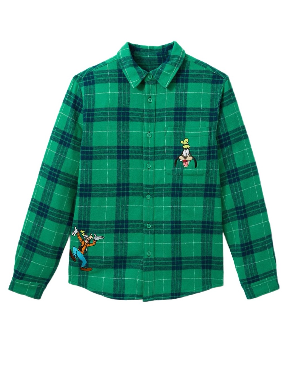 Men’s Disney Flannel Button Down Shirt - Goofy Green Plaid - Size L - NWT